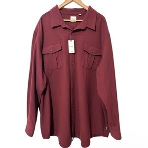ROWM Men's Big &Tall Button-Up Shirt  Burgundy Collared Long Sleeve 4XB